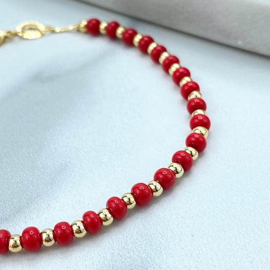 18k Gold Filled Red Coral and Gold Beads Bracelet