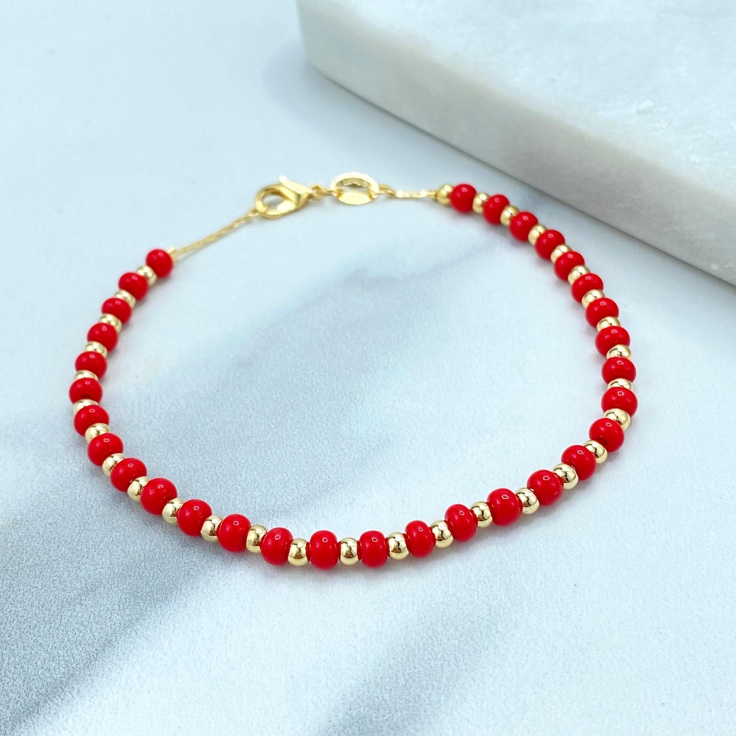 18k Gold Filled Red Coral and Gold Beads Bracelet