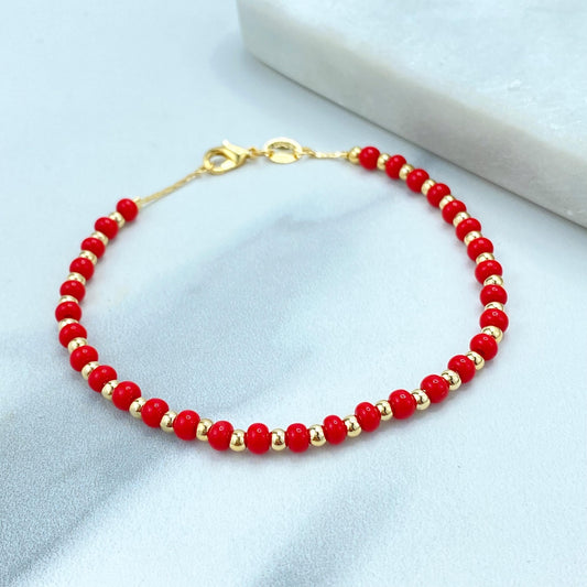 18k Gold Filled Red Coral and Gold Beads Bracelet